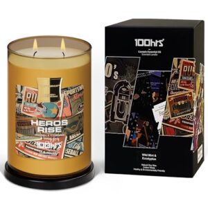 100 hrs highly scented candle - 26.5oz longest burning time, 2 cotton wicks, embrace 90s nostalgia with heroes rise, popular gift for home, women, men