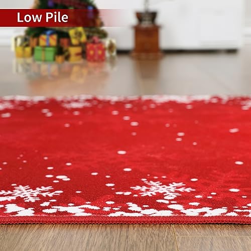 RUGSREAL 5x7 Christmas Area Rug Bedroom Living Room Area Rug Xmas Decorative Area Rug Non-Slip Indoor Throw Rug Washable Area Rug Floor Carpet for Kitchen Nursery, Red 5' x 7'