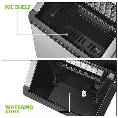 Magshion Dual-Size Countertop Ice Machine, Portable Self-Cleaning Ice Maker Machine, Creates 32 Square Cubes in 20 Mins, Makes up to 33 lb. in 24 Hours, Stainless-Steel