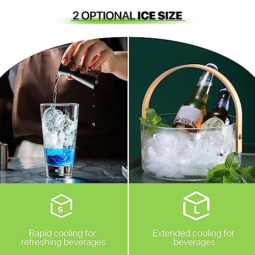 Magshion Dual-Size Countertop Ice Machine, Portable Self-Cleaning Ice Maker Machine, Creates 32 Square Cubes in 20 Mins, Makes up to 33 lb. in 24 Hours, Stainless-Steel