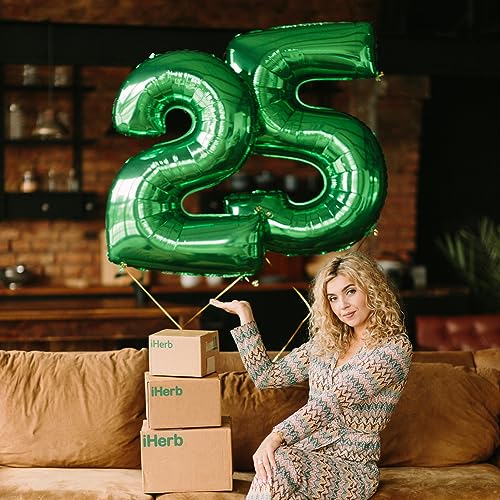 40 Inch Dark Green 5 Number Balloons, Large Foil Self Inflating 5th Birthday Number Balloon, 0-9 Set Number Ballons for Girls Men 25th 35th Birtyday Party Anniversary Jungle Decorations Supplies