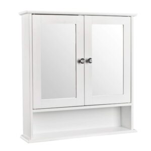 white bathroom cabinet - medicine cabinet with mirror - wall mounted bathroom storage cabinet - bathroom wall cabinet - over the toilet storage cabinet - 2 door adjustable shelf and bottom fix shelves