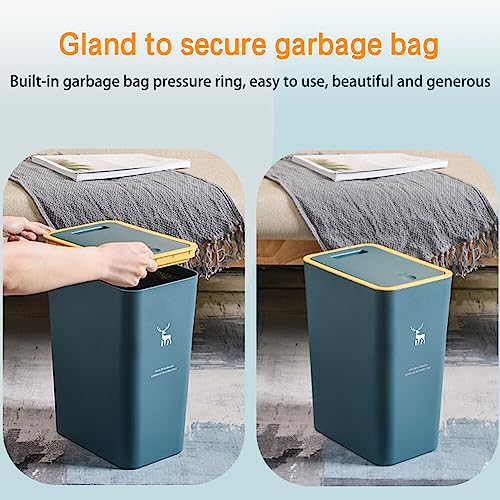 Trash Can with Lid, 15L Garbage Can with Press Spring Cover, Modern Waste Basket Portable Dustbins Narrow Waste Bin for Kitchen Bedroom Bathroom Living Room Office (Deer Style Gray)