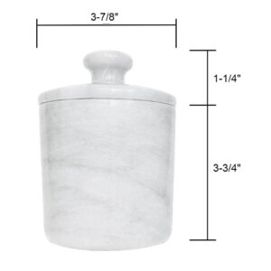 Hapton House White Natural Marble Small Lidded Canister - Vanity Storage Jar with Lid - Q-Tip, Cotton Swab, Cotton Ball, Makeup Pad, Bath Salt Storage - Bathroom Organizer - Home Décor