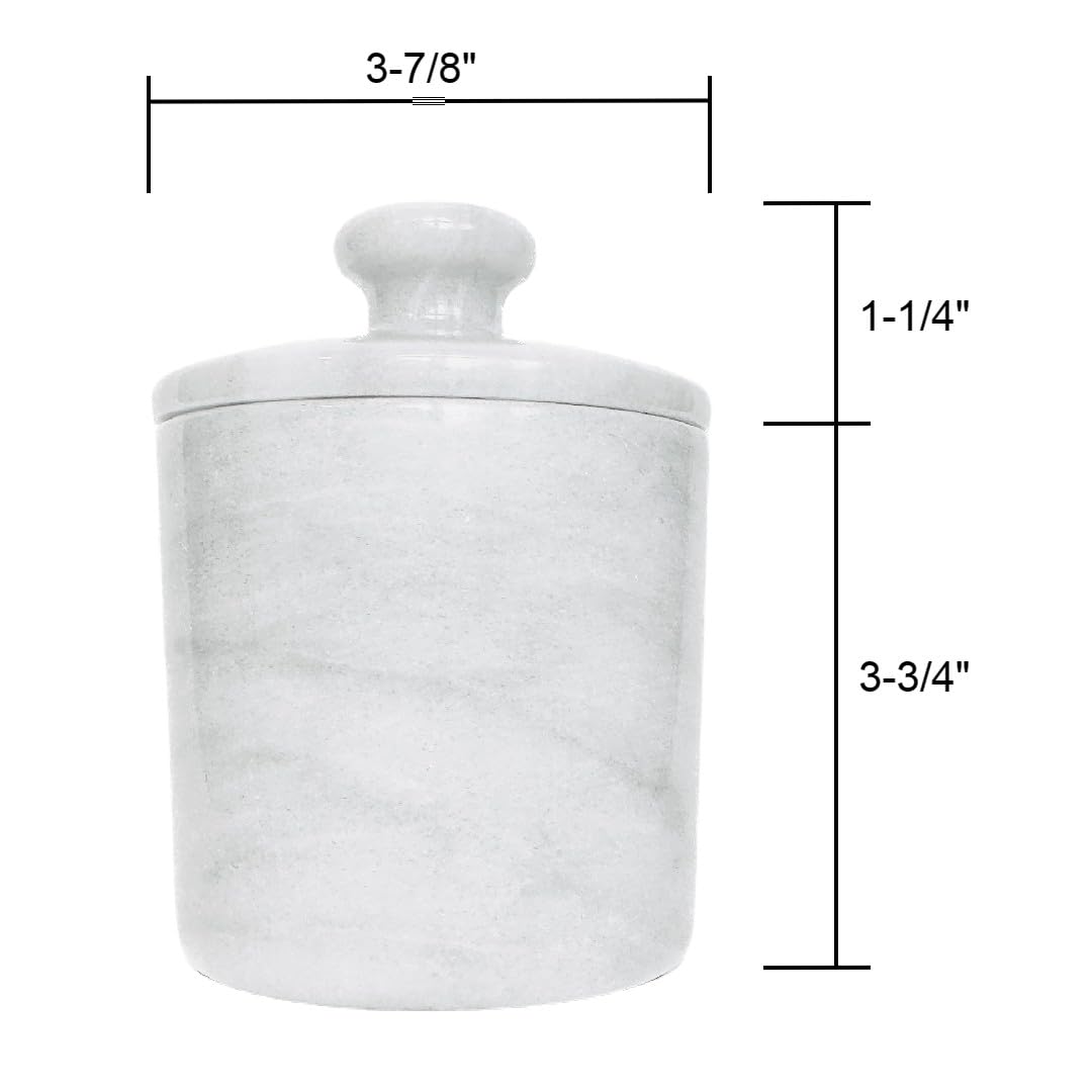 Hapton House White Natural Marble Small Lidded Canister - Vanity Storage Jar with Lid - Q-Tip, Cotton Swab, Cotton Ball, Makeup Pad, Bath Salt Storage - Bathroom Organizer - Home Décor