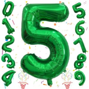 40 inch dark green 5 number balloons, large foil self inflating 5th birthday number balloon, 0-9 set number ballons for girls men 25th 35th birtyday party anniversary jungle decorations supplies