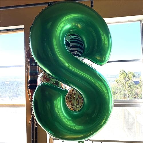 40 Inch Dark Green 5 Number Balloons, Large Foil Self Inflating 5th Birthday Number Balloon, 0-9 Set Number Ballons for Girls Men 25th 35th Birtyday Party Anniversary Jungle Decorations Supplies