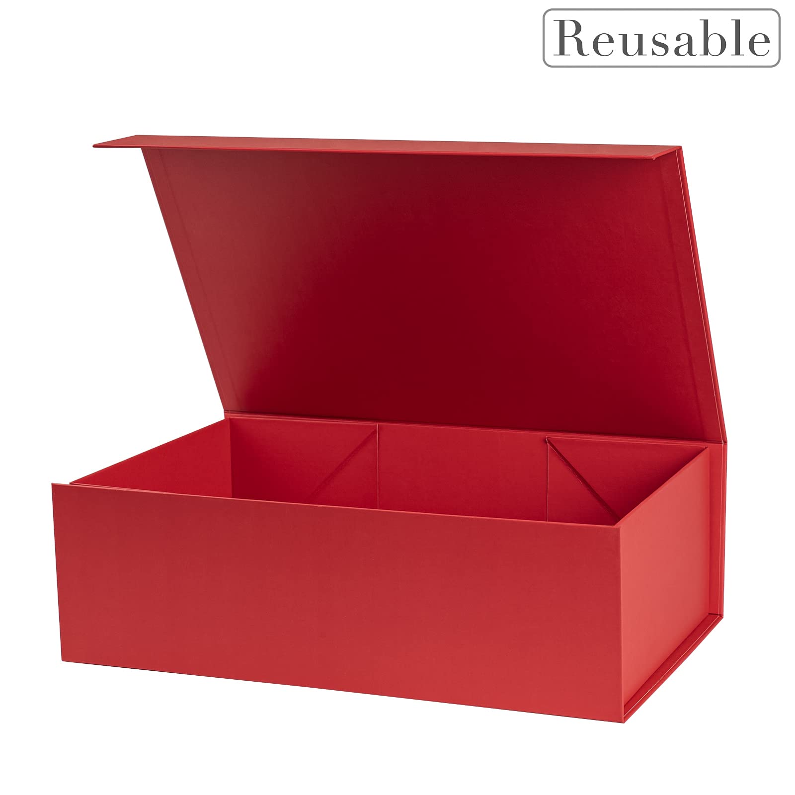 WRAPAHOLIC 1 Pcs Christmas Gift Box with Lid - 13.3 x 9 x 4 Inches Red & White Sled and Reindeer Design Gift Box, Collapsible Gift Box with Magnetic Closure and 2 Pcs Tissue Paper