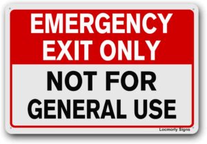 locmorly emergency exit only not for general use sign, 8x12 inch, no trespassing aluminum sign