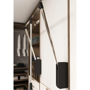 pull down closet rod, 60 lbs load capacity, stainless steel adjustable 26-35 inches soft-close wardrobe lift rail organizer for hanging clothes, two-way buffering side & back mounted closet rod