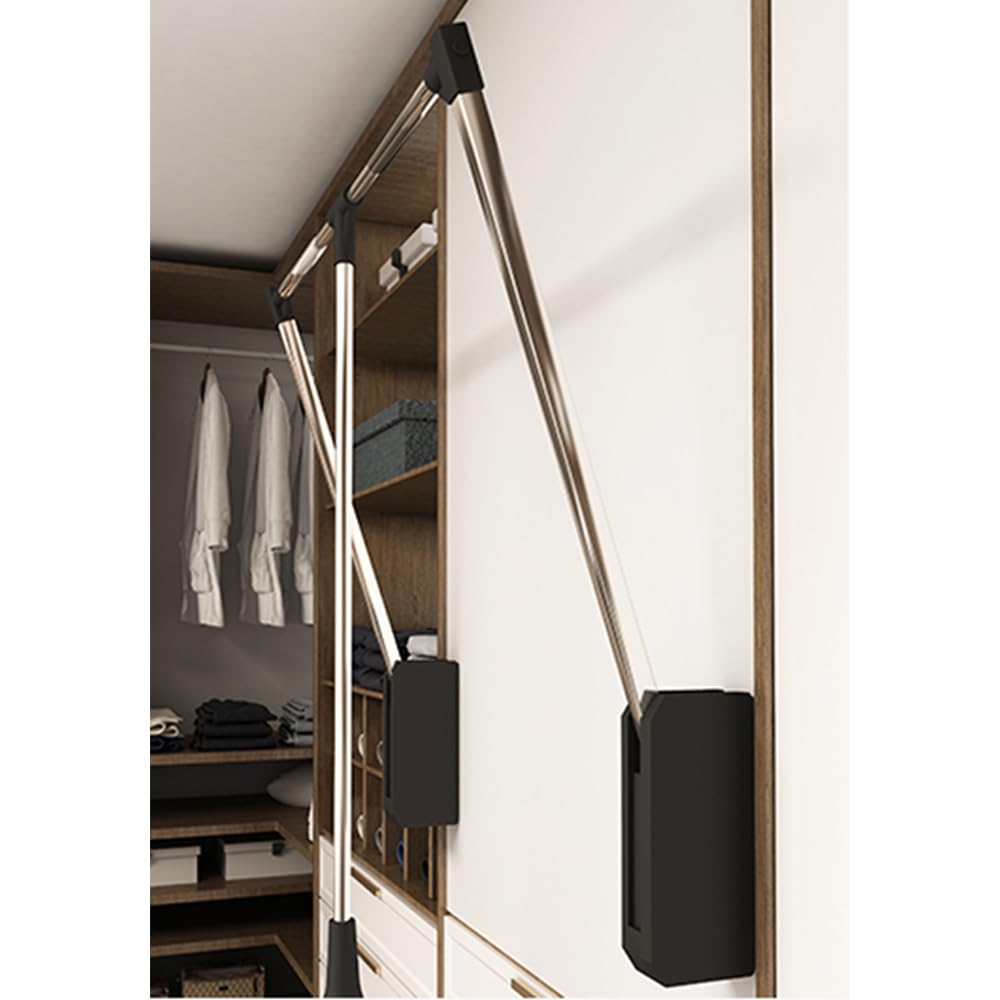 Pull Down Closet Rod, 60 lbs Load Capacity, Stainless Steel Adjustable 26-35 inches Soft-Close Wardrobe Lift Rail Organizer for Hanging Clothes, Two-way Buffering Side & Back Mounted Closet Rod