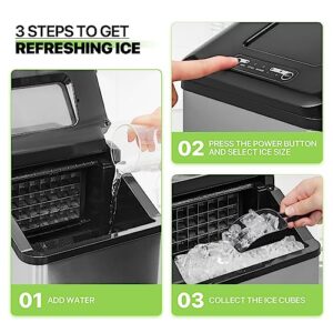 Magshion Dual-Size Countertop Ice Machine, Portable Self-Cleaning Ice Maker Machine, Creates 32 Square Cubes in 20 Mins, Makes up to 33 lb. in 24 Hours, Stainless-Steel