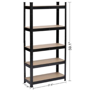 Karl home Garage Shelving Heavy-Duty, 5-Tiers Wide Size Adjustable Metal Shelving Unit Utility Rack Organization for Garage Pantry Basement, 1900lbs,27.6" L x 11.8" W x 59.1" H, Black