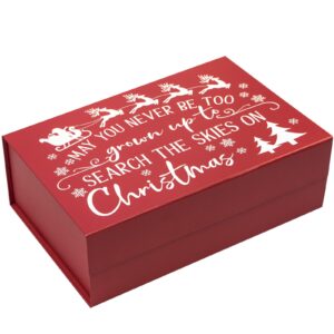 wrapaholic 1 pcs christmas gift box with lid - 13.3 x 9 x 4 inches red & white sled and reindeer design gift box, collapsible gift box with magnetic closure and 2 pcs tissue paper