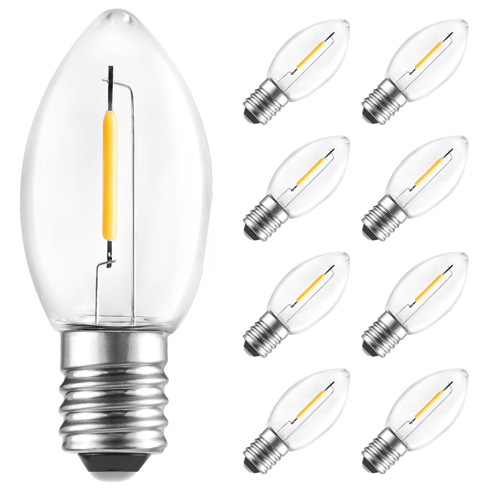 8 Pack C7 LED Night Light Bulbs, C7 E12 Candelabra Christmas Replacement Bulbs, Salt Lamps Window Candles Chandeliers Replacement Bulbs,0.6W Equivalent 4W 5W 6W 7W Incandescent Bulbs, Warm White