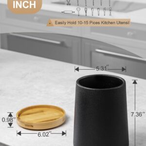 Nucookery 360° Rotating Utensils Holder, 8.2" Extra High Large Ceramic Kitchen Utensil Holder with Countertop-Protection Cork Bottom, Farmhouse Kitchen Decor for Counter (Stone Black)