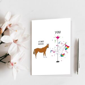 Qiliji Funny Unicorn Boss Card, Boss Day Card for Boss Men Women, Boss Birthday Card, Boss Appreciation Card, Boss Gift for Him Her, Pole Dancing Boss Card