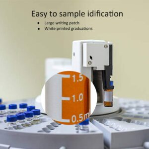 ALWSCI 2 ml 9 mm HPLC Vial, Amber Autosampler Vial, BorosiliGlass Sample Vial with Graduation, 9-425 Type Screw Threaded Vial, Blue Screw Cap with Hole, White PTFE&Red Silicone Septa, 100 of Pack