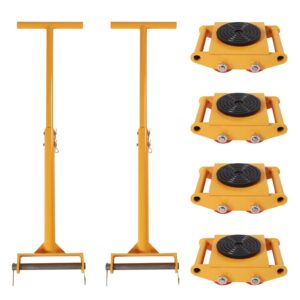 tfcfl 4pcs machinery mover with 2pcs steering handle, 6t machinery skates dolly, 13200lbs machinery moving skates with 360°rotation cap and 4 rollers, heavy duty industrial moving equipment, yellow