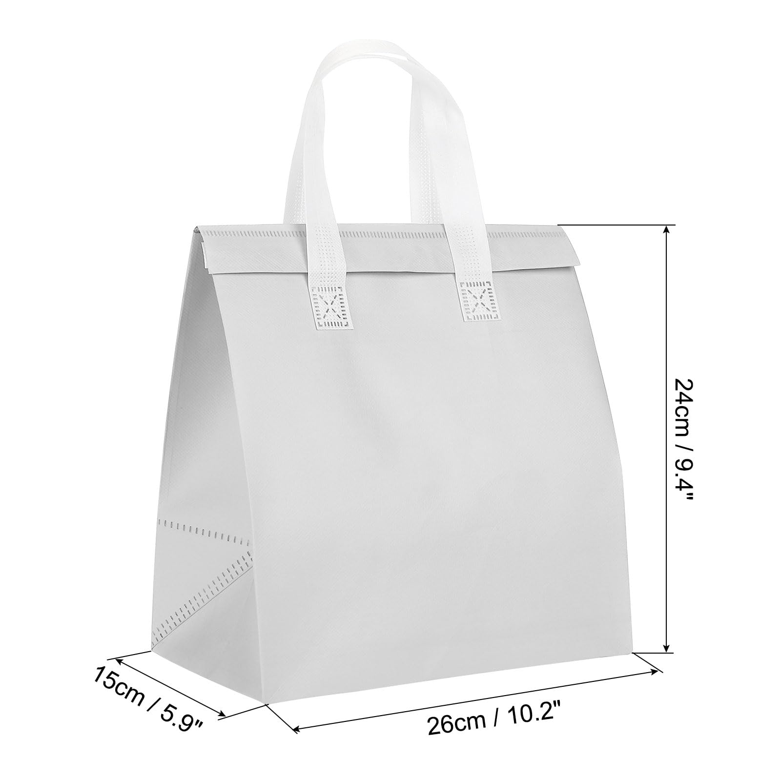 PATIKIL Insulated Take Away Bags, 25 Pcs Insulation Cooler Bag Grocery Bags Thermal Bags 9.4 x 5.9 x 10.2 Inch for Hot Cold Frozen Food Coffee Delivery, White