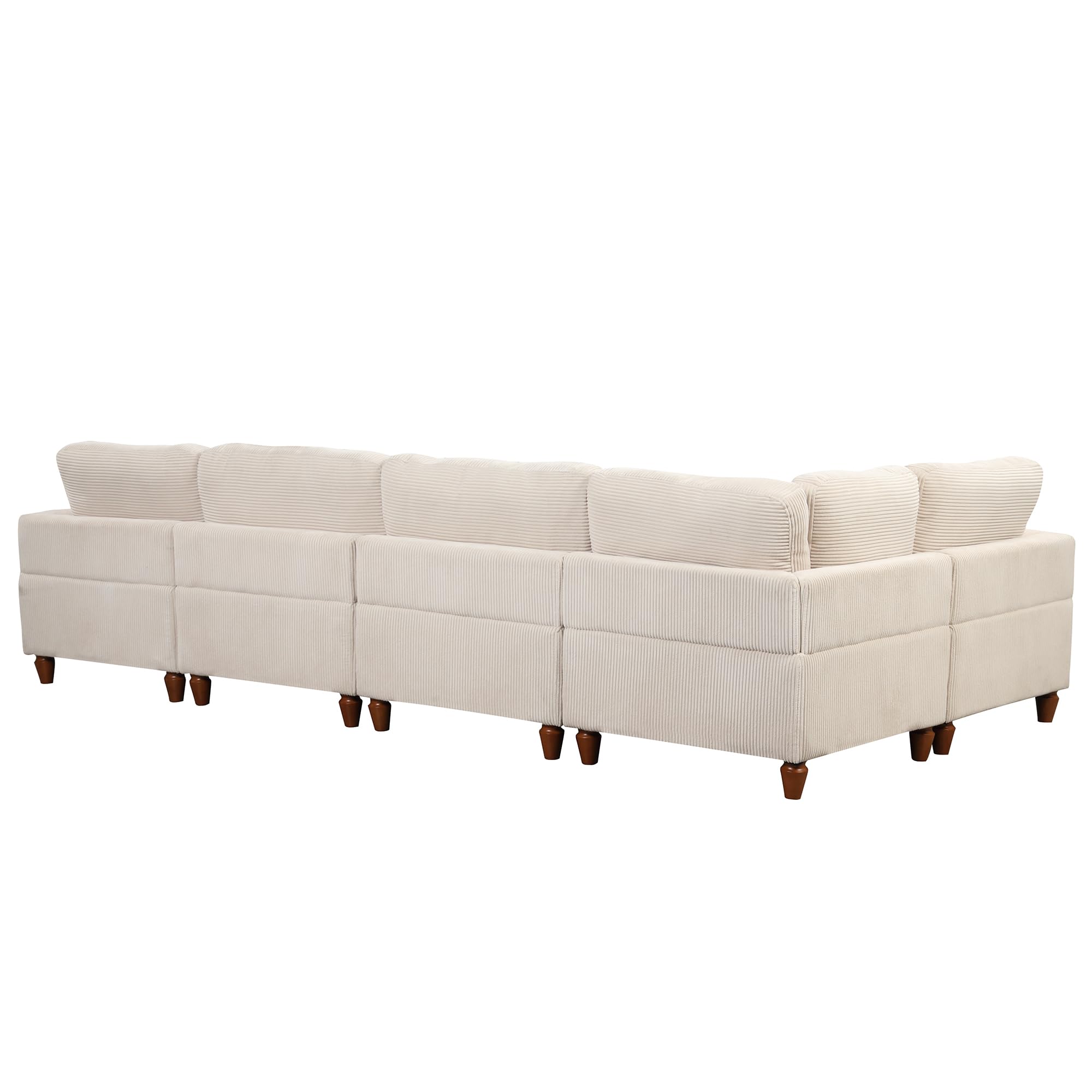 kevinplus Modular Sectional Sofa Couch L-Shaped for Living Room, Modern 5-Seat Corner Sofa Couch with Reversible Ottoman for Apartment Office Studio, Wood Leg & Corduroy Fabric, Beige