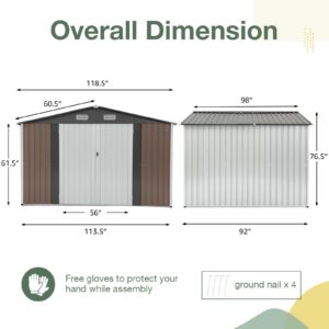 OC Orange-Casual 10 x 8 FT Outdoor Storage Shed, Metal Garden Tool Shed, Outside Sheds & Outdoor Storage Galvanized Steel w/Lockable Door for Backyard, Patio, Lawn, White