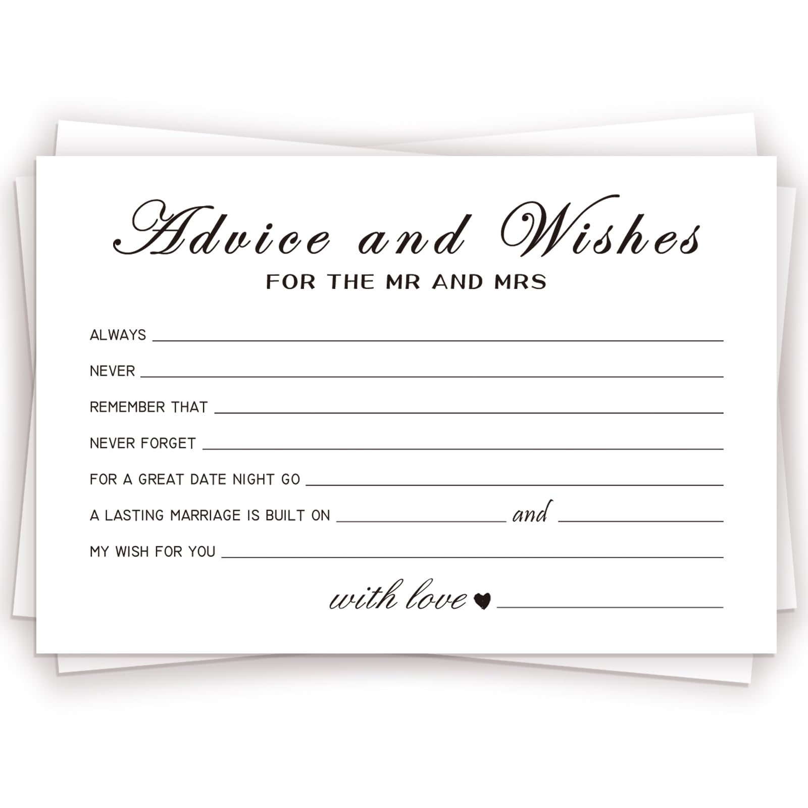 Advice and Wishes Cards for the New Couples Mr and Mrs, Bride and Groom, Newlyweds, Perfect 50 Pcs Wedding Advice Cards for the Wedding Reception Decorations/Bridal Shower Party