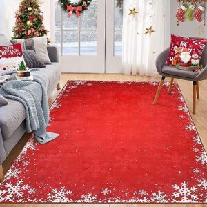 RUGSREAL 5x7 Christmas Area Rug Bedroom Living Room Area Rug Xmas Decorative Area Rug Non-Slip Indoor Throw Rug Washable Area Rug Floor Carpet for Kitchen Nursery, Red 5' x 7'