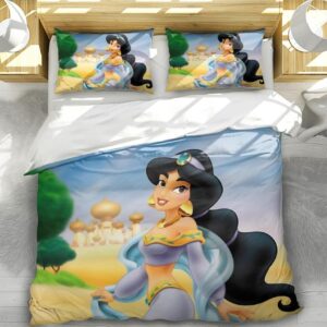 PONNYC Magic Lamp Jasmine Princess Duvet Cover Soft 3D Printed Bedding Set with Comforter Cover 3 Piece Set Includes 2 Pillowcases and 1 Duvet Cover Machine Washable (11,Twin (68"x86"))