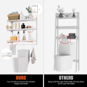 CPPDEL Over The Toilet Storage, 23.8" Lx8.46 Wx23.8 H, 3-Tier Adjustable Metal Bathroom Organizer Expandable Over Toilet Storage, Floating Heavy Duty Bathroom Storage, Space Saver w/Hanging Rod-White