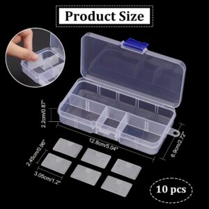 NBEADS 10 Pcs 10 Grids Plastic Organizer Box, Clear Plastic Jewelry Dividers Box Organizer Mini Tackle Boxes Jewelry Storage Container for Beads Small Items Findings Storage, 5.04×2.7×0.87"