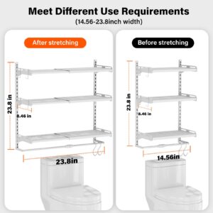 CPPDEL Over The Toilet Storage, 23.8" Lx8.46 Wx23.8 H, 3-Tier Adjustable Metal Bathroom Organizer Expandable Over Toilet Storage, Floating Heavy Duty Bathroom Storage, Space Saver w/Hanging Rod-White