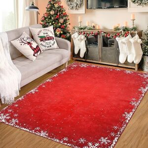 rugsreal 5x7 christmas area rug bedroom living room area rug xmas decorative area rug non-slip indoor throw rug washable area rug floor carpet for kitchen nursery, red 5' x 7'