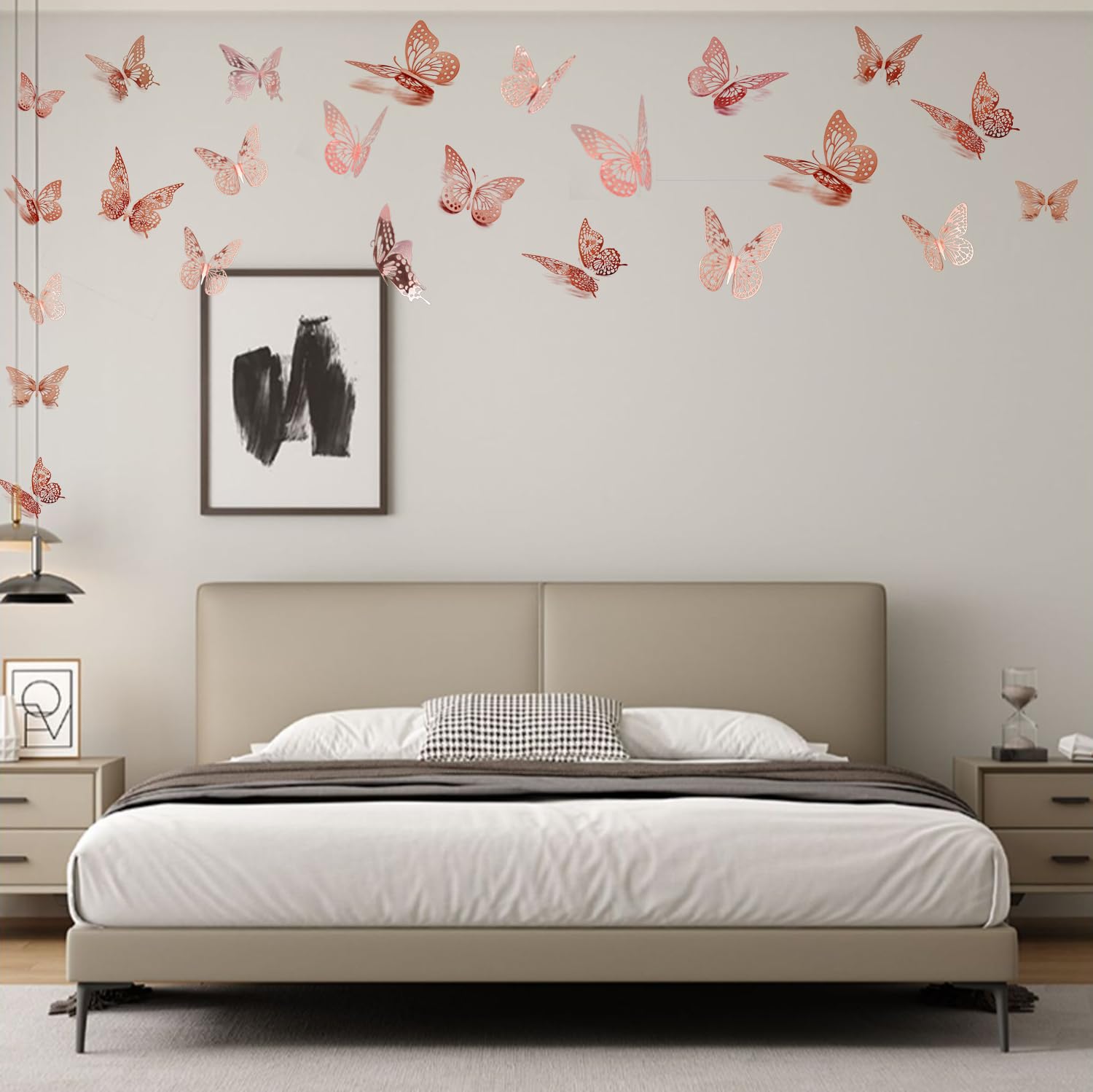 JOSDIOX 3D Butterfly Removable Metallic Wall Sticker 4 Styles 3 Sizes, Mural Decals for Kids Room Bedroom Décor Nursery Classroom Party Decoration Wedding DIY (Rose Gold 48 Pcs)