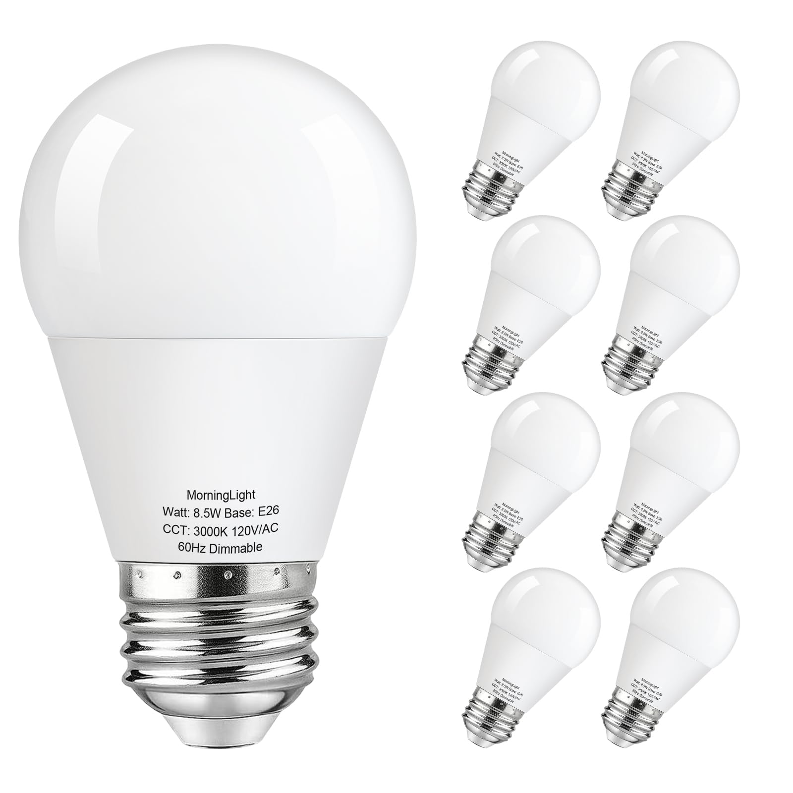 MorningLight 8 Pack A15 LED Light Bulb 75 Watt Equivalent, 3000K Soft White, 800LM, Efficient 8.5W Fan Light Bulb, A15 Light Bulbs 75 Watt for Wall Sconces, Pendant Light, 25000+ Hours Lifespan, E26