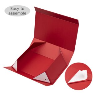 WRAPAHOLIC 1 Pcs Christmas Gift Box with Lid - 13.3 x 9 x 4 Inches Red & White Sled and Reindeer Design Gift Box, Collapsible Gift Box with Magnetic Closure and 2 Pcs Tissue Paper