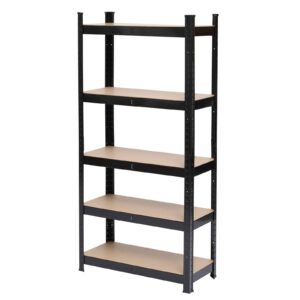 karl home garage shelving heavy-duty, 5-tiers wide size adjustable metal shelving unit utility rack organization for garage pantry basement, 1900lbs,27.6" l x 11.8" w x 59.1" h, black