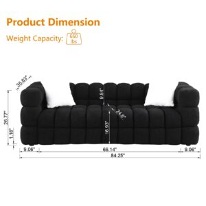 Tmsan Cloud Couch, 84" Modern Sectional Couches for Living Room Set, 3 Seater Sofa with 2 Accent Pillows, Comfy Boucle Fabric, Black