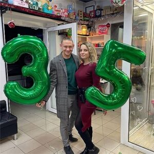 40 Inch Dark Green 5 Number Balloons, Large Foil Self Inflating 5th Birthday Number Balloon, 0-9 Set Number Ballons for Girls Men 25th 35th Birtyday Party Anniversary Jungle Decorations Supplies