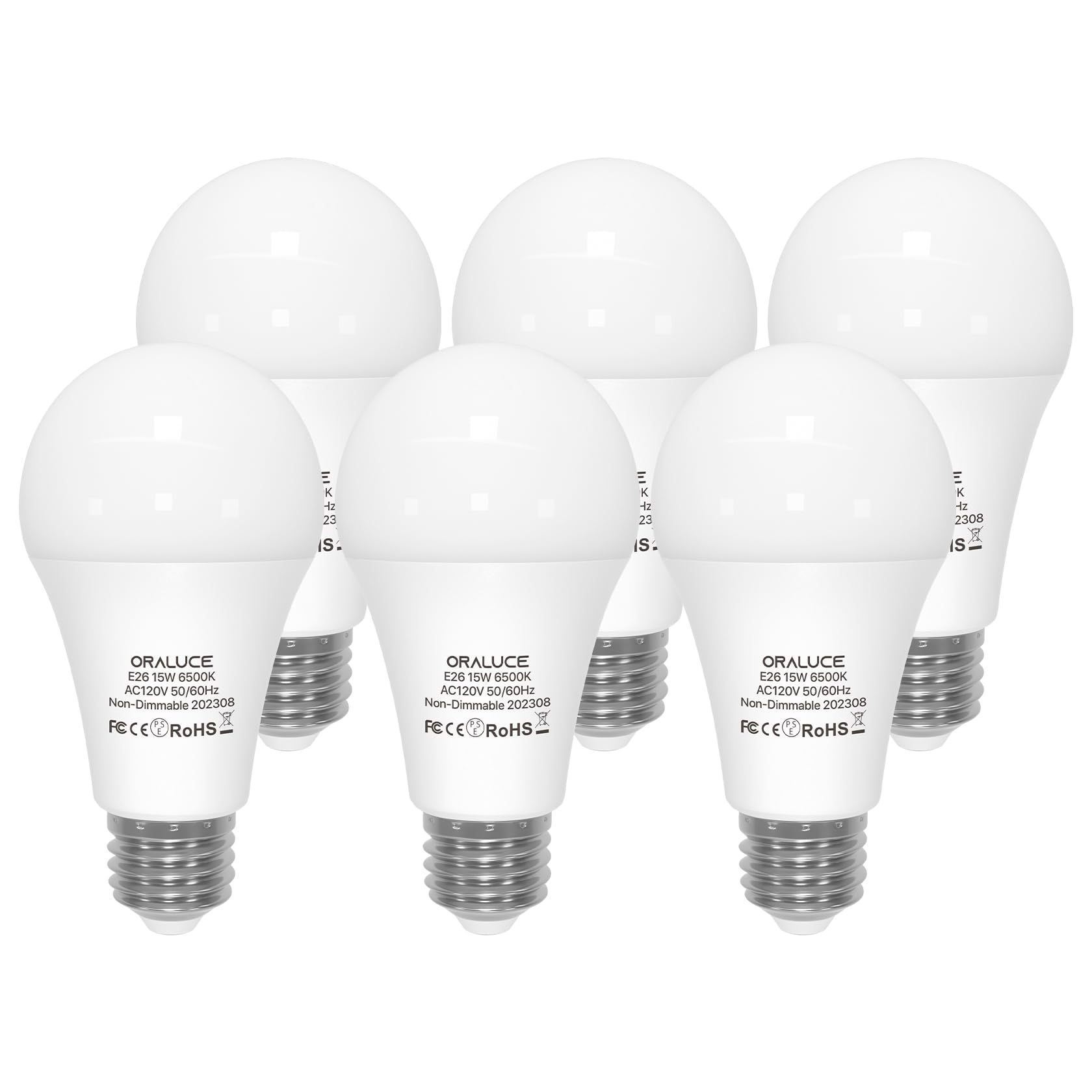 ORALUCE LED Light Bulbs 100 Watt - 120 Watt Equivalent, 15W 1600 Lumens 6500K Cool White LED Bulbs, E26 Medium Base, Non-Dimmable, UL Listed, 6Pack