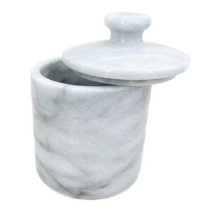 hapton house white natural marble small lidded canister - vanity storage jar with lid - q-tip, cotton swab, cotton ball, makeup pad, bath salt storage - bathroom organizer - home décor