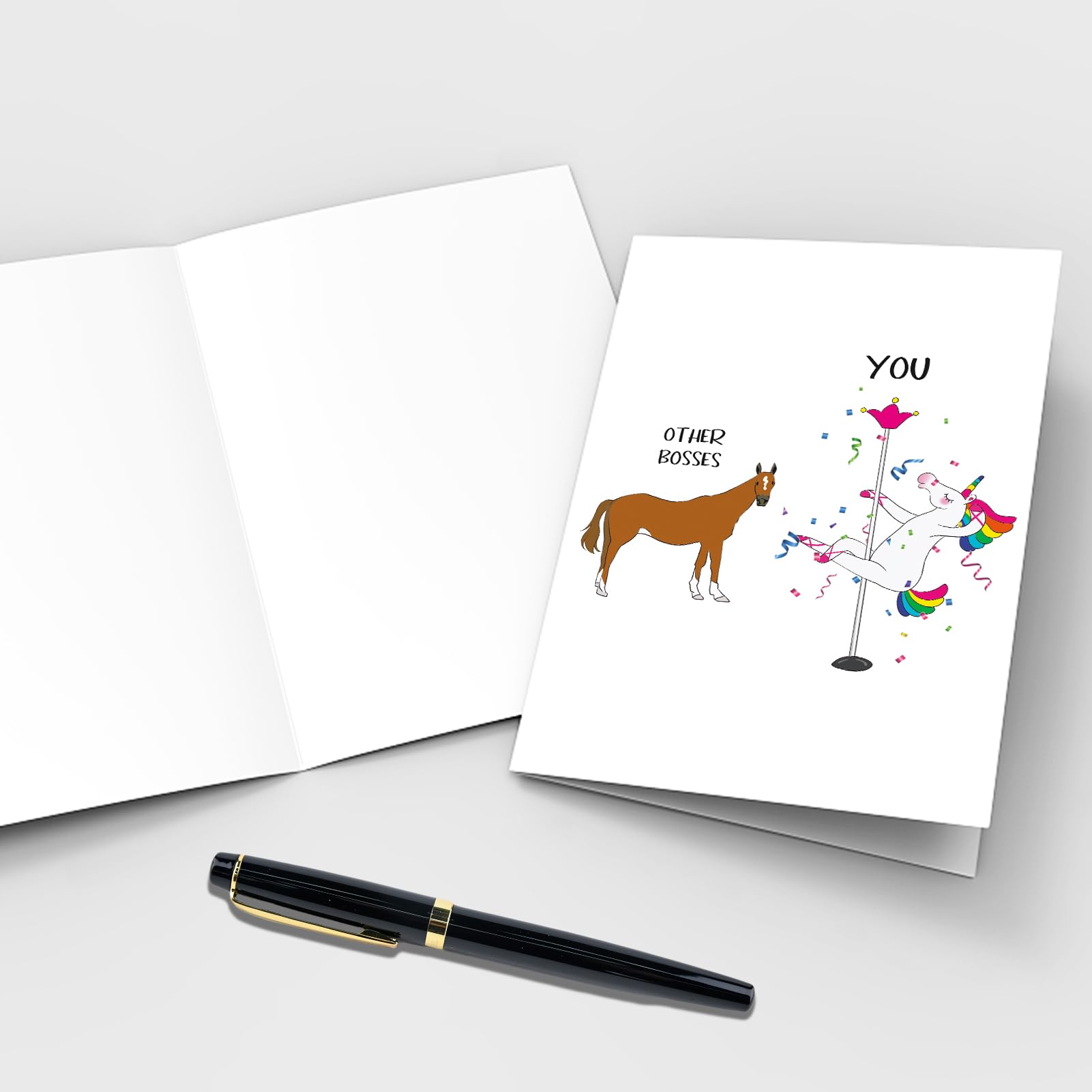 Qiliji Funny Unicorn Boss Card, Boss Day Card for Boss Men Women, Boss Birthday Card, Boss Appreciation Card, Boss Gift for Him Her, Pole Dancing Boss Card