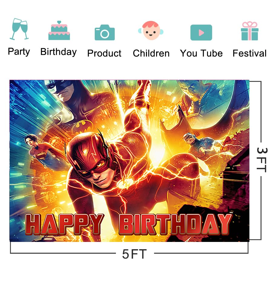 The Flash Backdrop for Birthday Party Decorations Hero Background for Baby Shower Party Cake Table Decorations Supplies Superhero The Flash Theme Banner 5x3ft