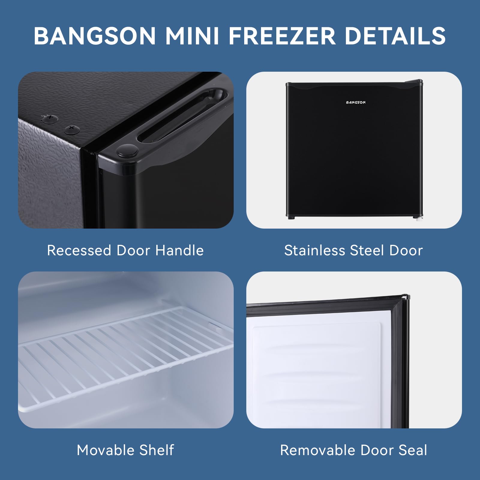 BANGSON Upright Freezer,1.1Cu.ft Mini Freezer with Removable Shelf, Single Door Compact Mini Freezer, Small freezer for Home/Dorms/Apartment/Office (Black)