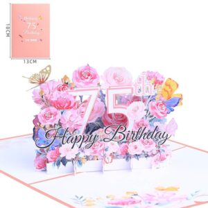 Happy 75th Birthday Card, 75th Birthday Cards for Women, 75th Birthday Gifts for Women, Happy Birthday Card, Pop Up Cards, Pop Up Cards Flowers for Women with Note.