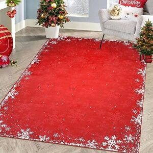 RUGSREAL 5x7 Christmas Area Rug Bedroom Living Room Area Rug Xmas Decorative Area Rug Non-Slip Indoor Throw Rug Washable Area Rug Floor Carpet for Kitchen Nursery, Red 5' x 7'