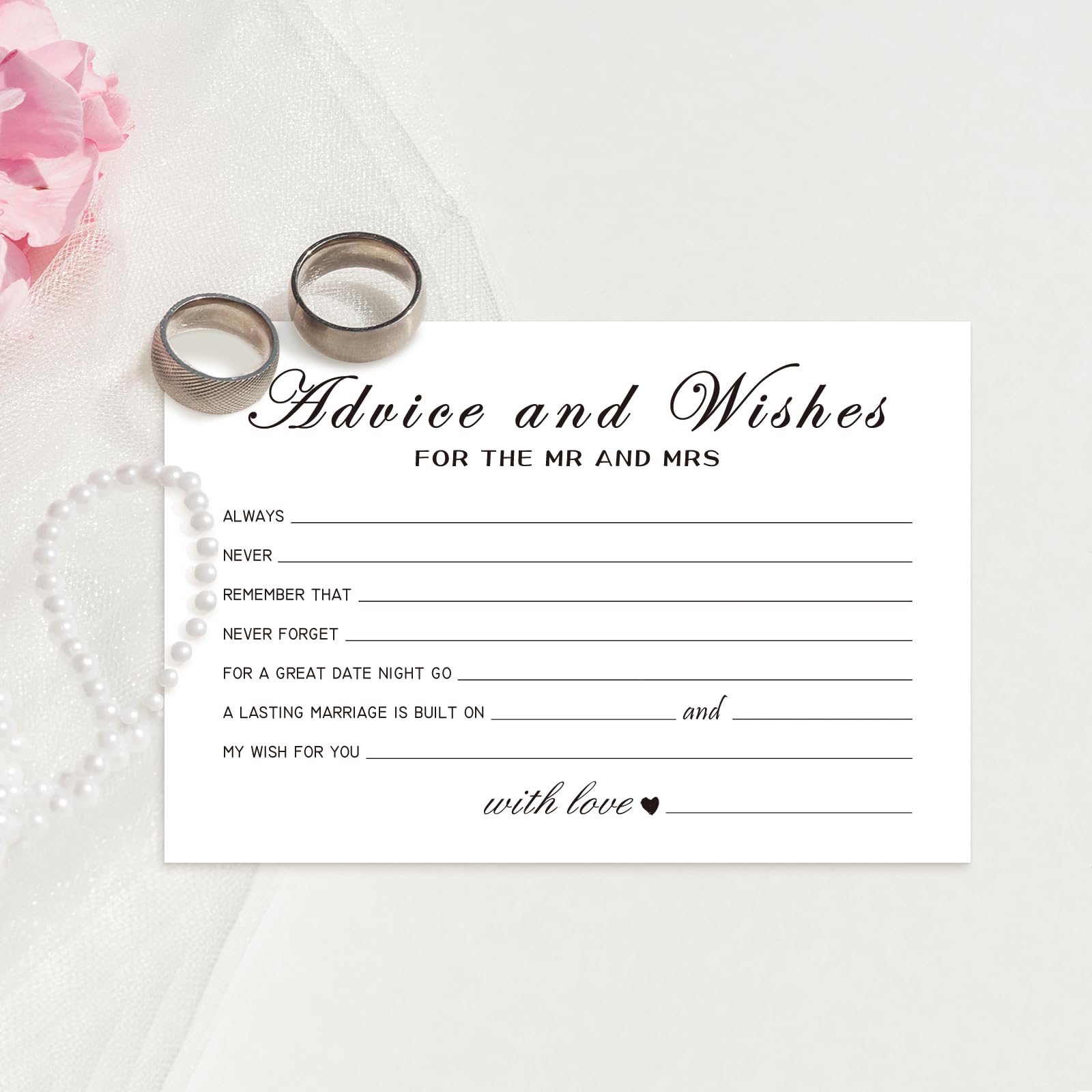 Advice and Wishes Cards for the New Couples Mr and Mrs, Bride and Groom, Newlyweds, Perfect 50 Pcs Wedding Advice Cards for the Wedding Reception Decorations/Bridal Shower Party