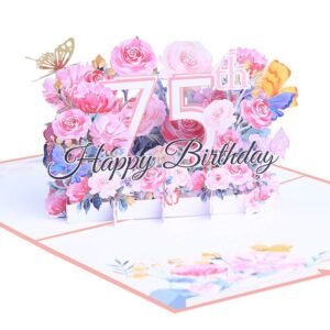 happy 75th birthday card, 75th birthday cards for women, 75th birthday gifts for women, happy birthday card, pop up cards, pop up cards flowers for women with note.