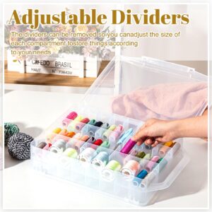 Mifoci 2 Pcs Double Sided Thread Box Storage 46 Grids Sewing Organizer Clear Plastic Thread Holder Portable Thread Organizer Box for Embroidery Sewing Threads Crafts Beads Embroidery Floss