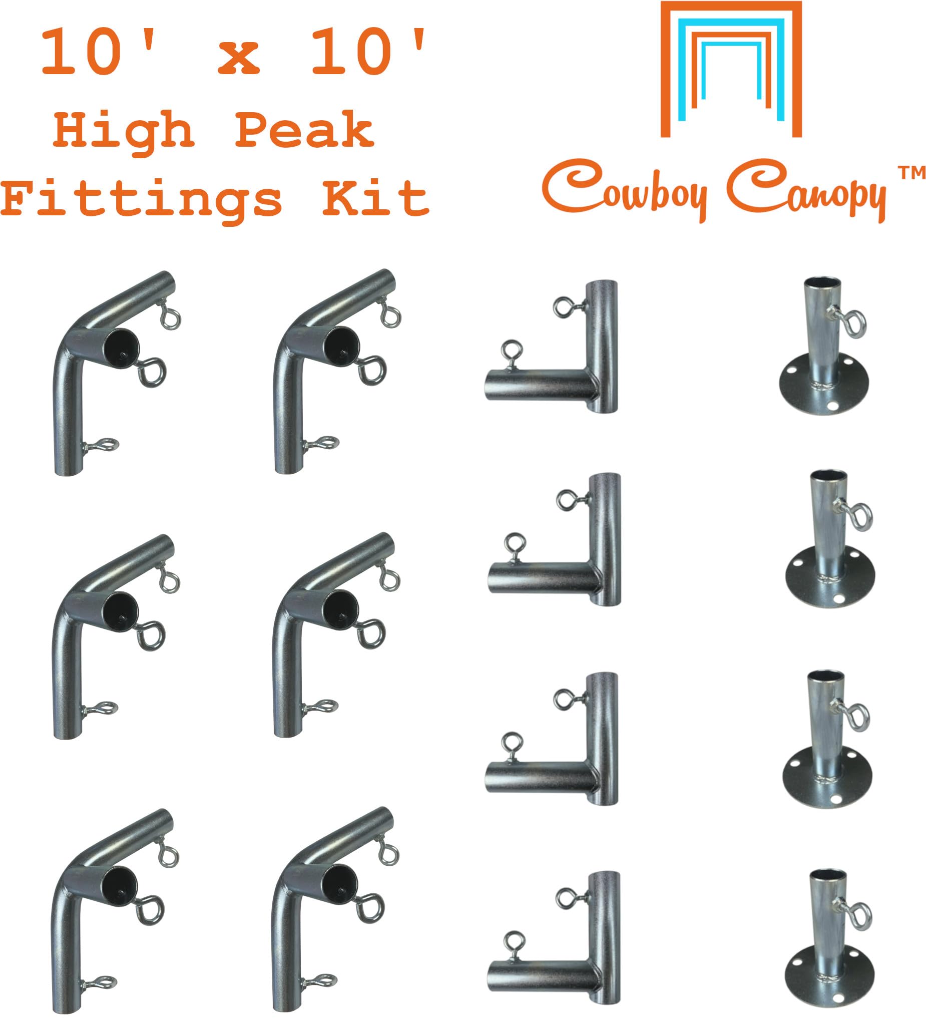 10' x 10' High Peak Canopy Fittings, DIY RV & Boat Carport, Party Tent, 1" EMT Metal Frame Parts